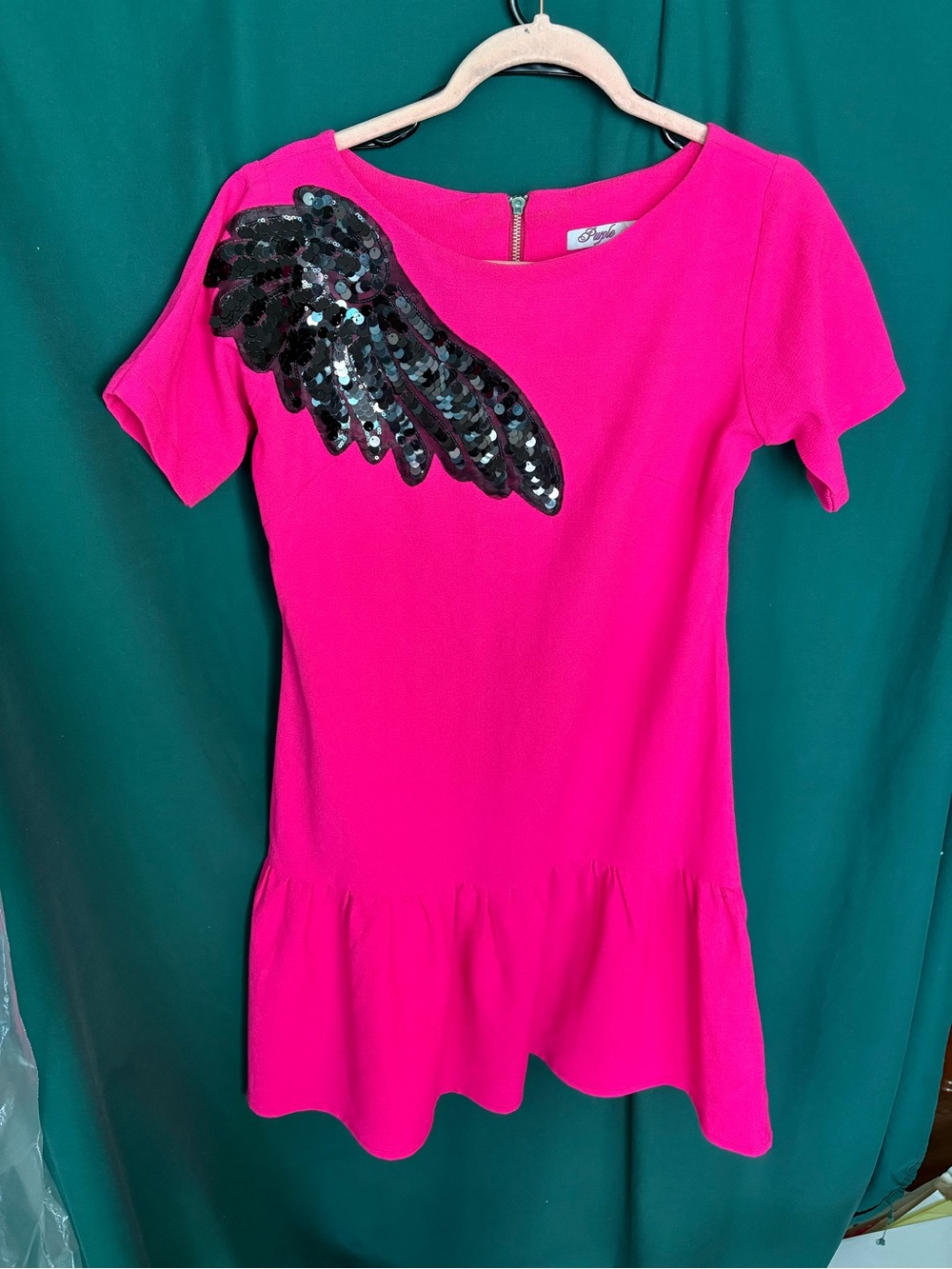 Vintage Hot Pink Sequin Wing Drop-Waist dress